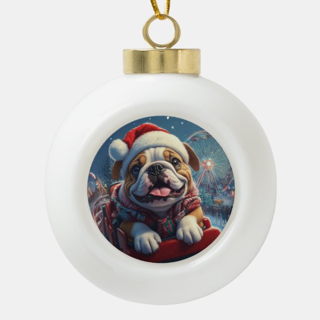 Bulldog Roller Coaster Christmas Ceramic Ball Christmas Ornament (Front)