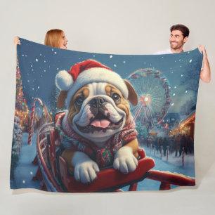 Bulldog Roller Coaster Christmas Fleece Blanket