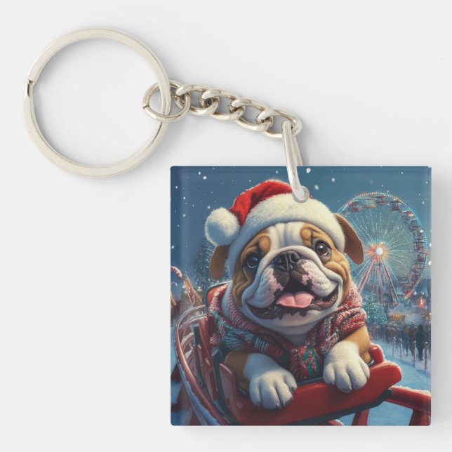 Bulldog Roller Coaster Christmas Key Ring (Front)