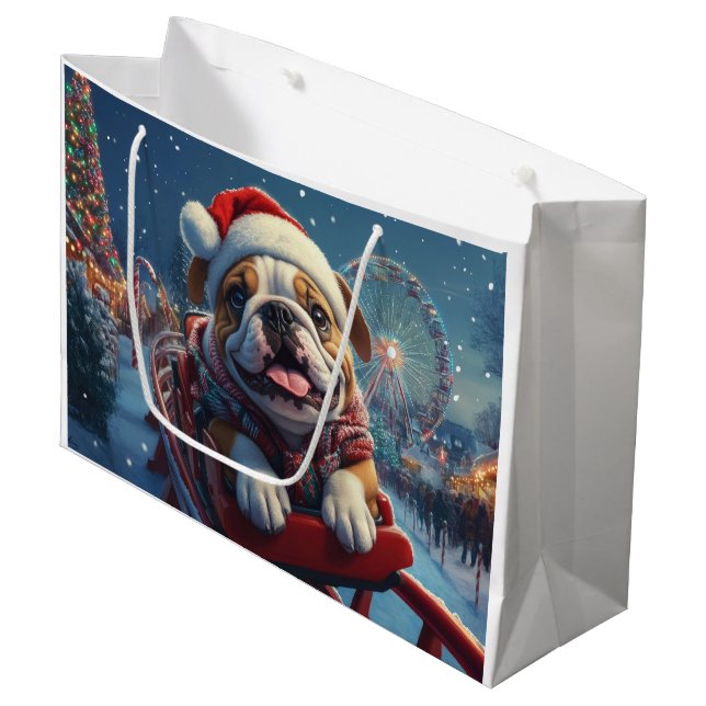 Bulldog Roller Coaster Christmas Large Gift Bag (Front Angled)