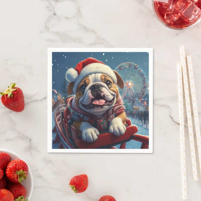 Bulldog Roller Coaster Christmas Napkin (Insitu)