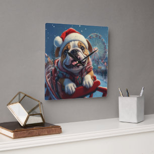 Bulldog Roller Coaster Christmas Square Wall Clock