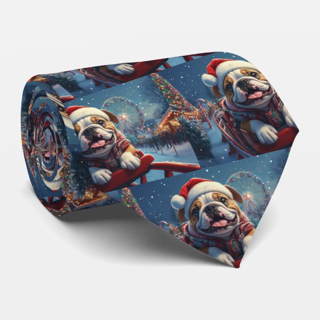 Bulldog Roller Coaster Christmas Tie (Rolled)