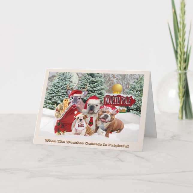 Bulldog santa and Family Christmas Cards (Front)