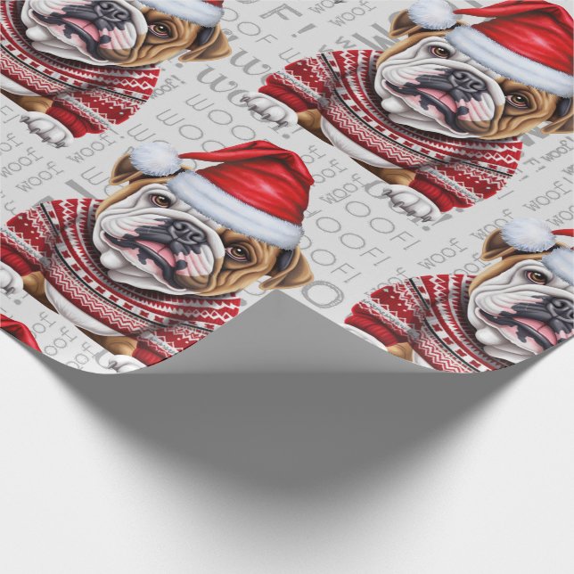 Bulldog Santa Christmas for Dog Lovers Wrapping Paper (Corner)