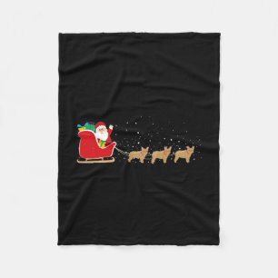 Bulldog Santa Christmas Sleigh - Fun Bulldog Xmas Fleece Blanket