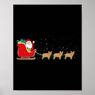 Bulldog Santa Christmas Sleigh - Fun Bulldog Xmas  Poster