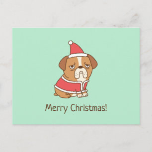 Bulldog Santa Claus Funny Merry Christmas Postcard