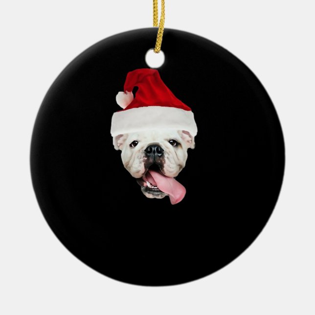 Bulldog Santa Essential T-Shirt Ceramic Tree Decoration (Front)