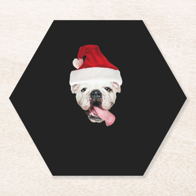 Bulldog Santa Essential T-Shirt Paper Coaster (Front)