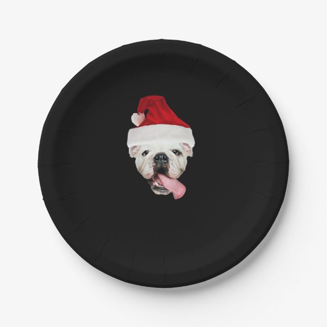 Bulldog Santa Essential T-Shirt Paper Plate (Front)