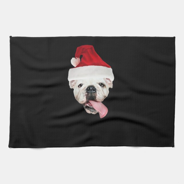Bulldog Santa Essential T-Shirt Tea Towel (Horizontal)