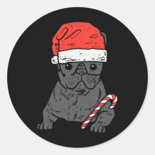 Bulldog Santa Frenchie Dog Christmas Xmas Women Classic Round Sticker