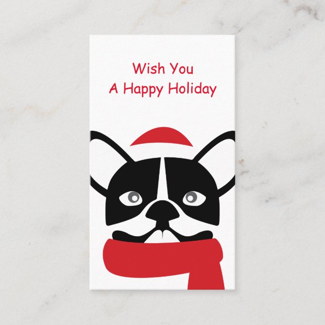 Bulldog Santa Greeting Business Card (Front)