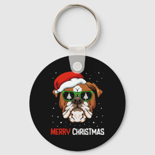 Bulldog Santa Hat Christmas Pajama Dog X-mas Tree Key Ring