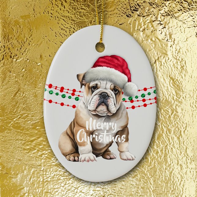 Bulldog Santa Hat Holiday Beads Ceramic Tree Decoration (Creator Uploaded)
