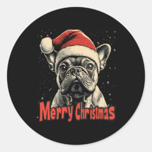 Bulldog Santa Hat Merry Christmas Xmas Dog Lover P Classic Round Sticker
