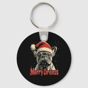 Bulldog Santa Hat Merry Christmas Xmas Dog Lover P Key Ring