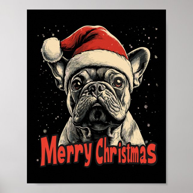 Bulldog Santa Hat Merry Christmas Xmas Dog Lover P Poster (Front)