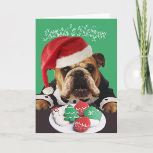 Bulldog Santa's Helper Christmas Cards