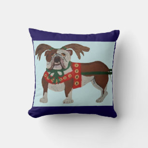 Bulldog Santa's Reindeer Cushion