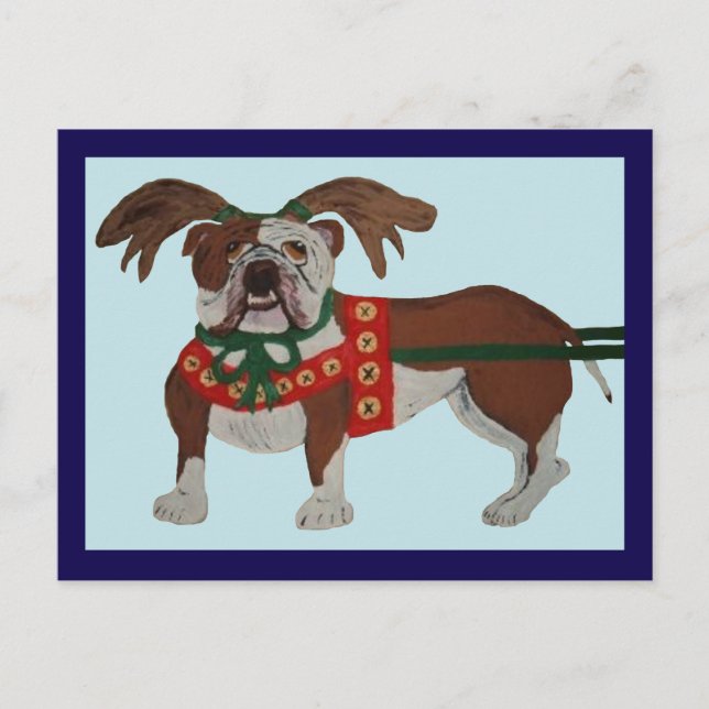 Bulldog Santa's Reindeer Postcard (Front)