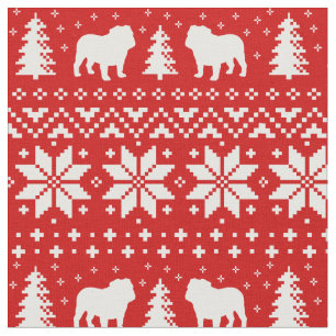 Bulldog Silhouettes Christmas Sweater Pattern Fabric