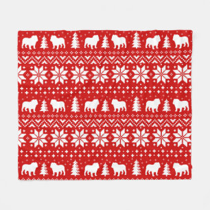 Bulldog Silhouettes Dogs Christmas Holiday Pattern Fleece Blanket