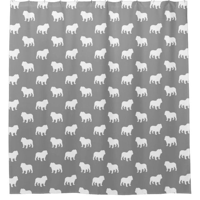 Bulldog Silhouettes Pattern Grey Shower Curtain (Front)