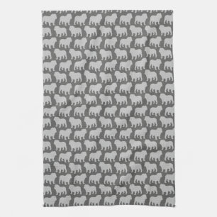 Bulldog Silhouettes Pattern Tea Towel