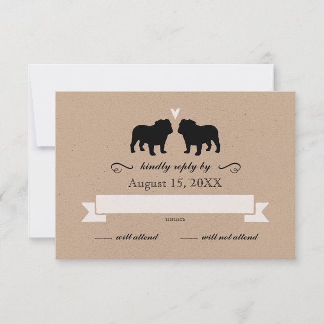 Bulldog Silhouettes Wedding RSVP Reply (Front)