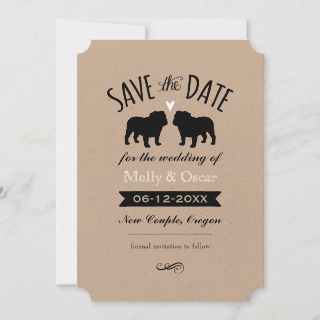 Bulldog Silhouettes Wedding Save the Date (Front)