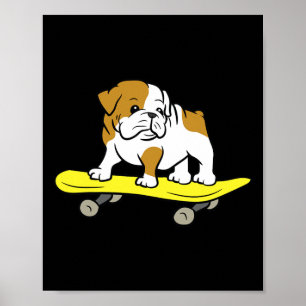 Bulldog Skateboarding Dog Skater Bulldog  Poster