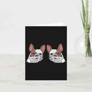 Bulldog Skeleton Hand On Breast Halloween Costume Card