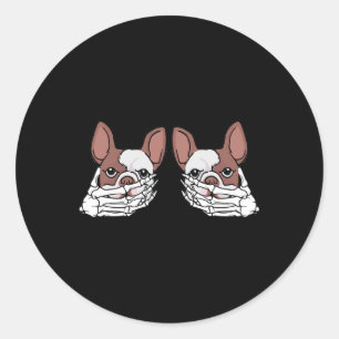 Bulldog Skeleton Hand On Breast Halloween Costume Classic Round Sticker