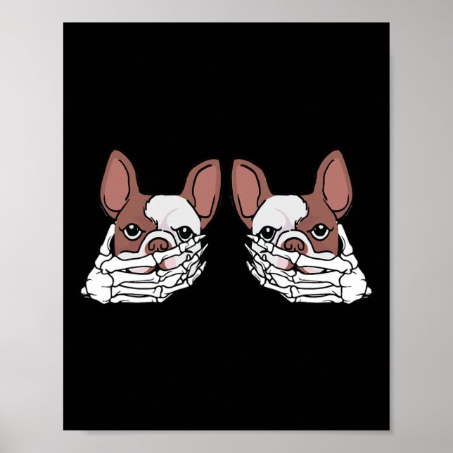 Bulldog Skeleton Hand On Breast Halloween Costume  Poster (Front)