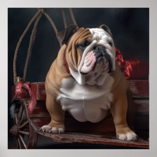 Bulldog Snowy Sleigh Christmas Decor