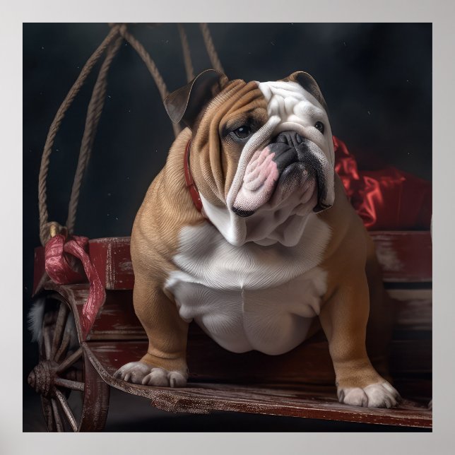 Bulldog Snowy Sleigh Christmas Decor (Front)