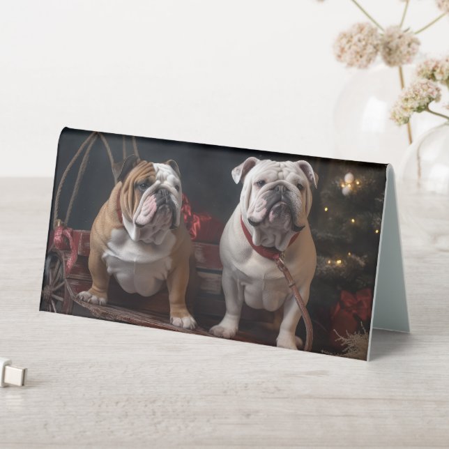 Bulldog Snowy Sleigh Christmas Decor (In SItu (Table))