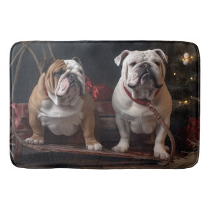 Bulldog Snowy Sleigh Christmas Decor Bath Mat