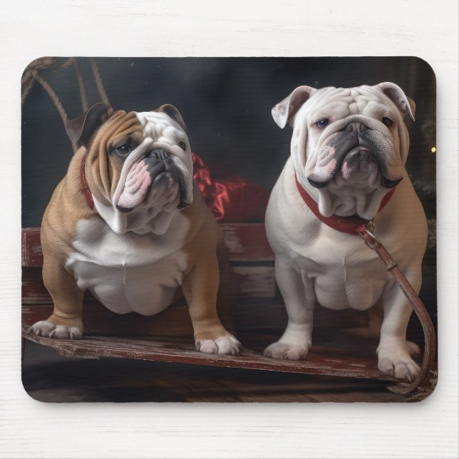Bulldog Snowy Sleigh Christmas Decor Mouse Mat (Front)