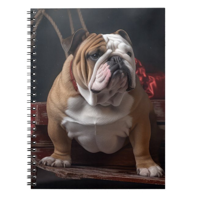 Bulldog Snowy Sleigh Christmas Decor Notebook (Front)