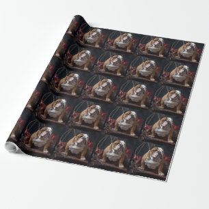 Bulldog Snowy Sleigh Christmas Decor Wrapping Paper
