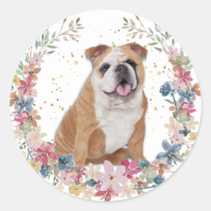 Bulldog Spring Flowers Wreath Classic Round Sticker