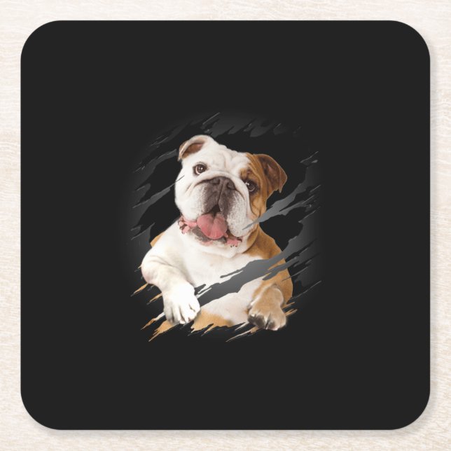 Bulldog Square Paper Coaster (Front)