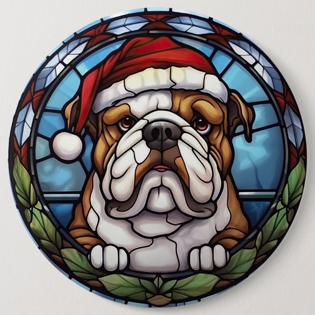 Bulldog Stained Glass Christmas  6 Cm Round Badge (Front)