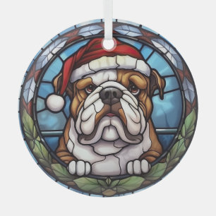 Bulldog Stained Glass Christmas Glass Tree Decoration