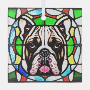 Bulldog "Stained Glass"  Glass Tree Decoration