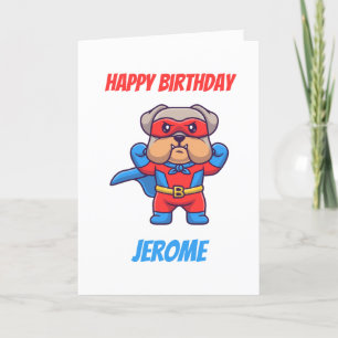Bulldog super hero kids superhero birthday cards