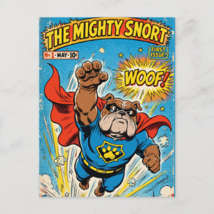 Bulldog Superhero Flying with Cape Holiday Postcard